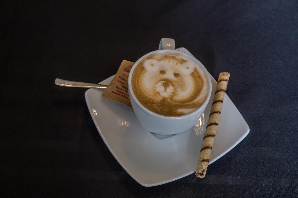 Cappuccino with a bear design at Casa Sucre Coffeehouse