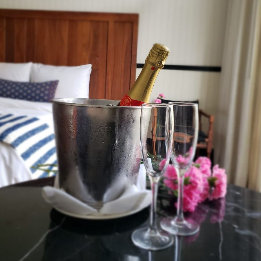 Champagne in room at the American Trade Hotel in Casco Viejo 
