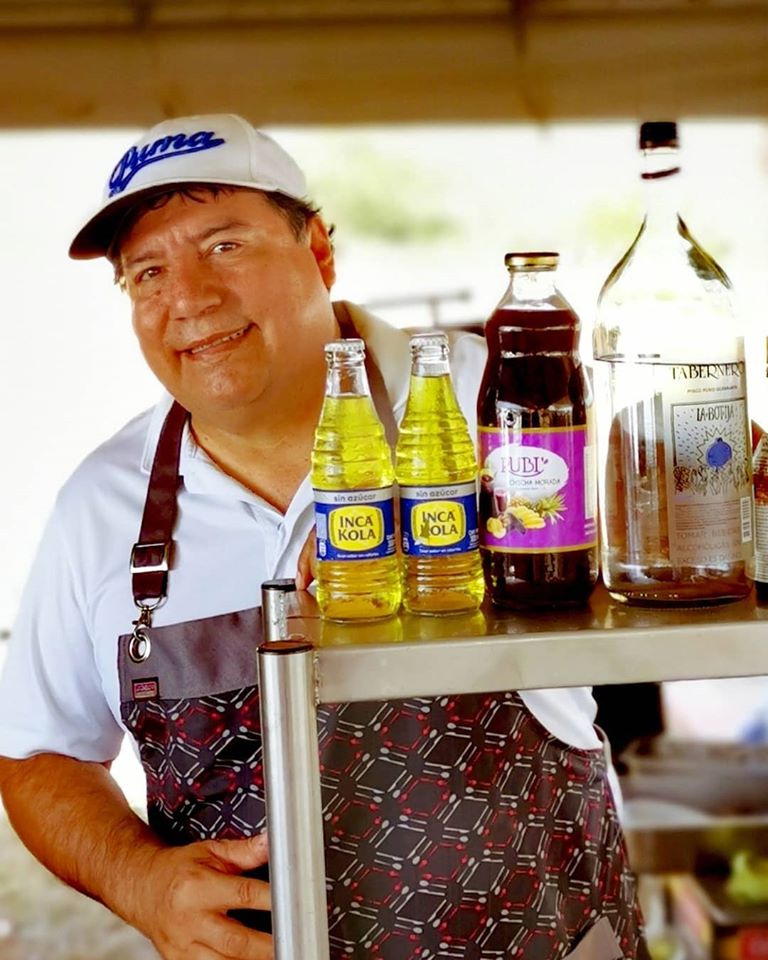 Chef Aristotle Breña with some traditional Peruvian drinks, including the famous Inca Kola